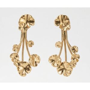 NWT Lee Angel Gold Hammered Floral Lily Pad Two Way Earrings NWT 98